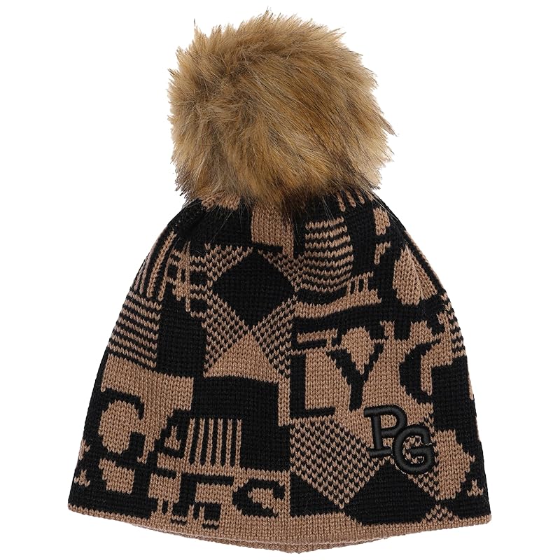 

[Pearly Gates] unisex knit cap (Check x logo pattern/with pompom) / golf hat 053-3287017 041_beige FR