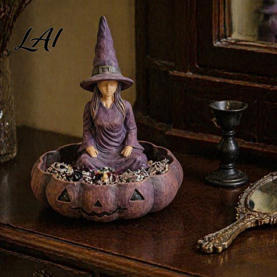 Vintage Style Storage Meditating Witch Jewelry Tray Gothic Resin Decorative Decoration Dish Mysterious Zen Desktop Organizer for Keys Trinkets Room