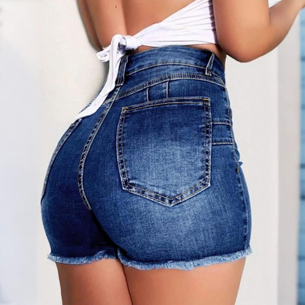 Women's Color Jeans Stretch Slim Fit Distressed Denim Shorts