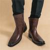 Luxury Fashion Designer New Men's Pointed Black Brown Patent Leather Casual Ankle Boot Male Winter High Tops Hoes Zapatos Hombre