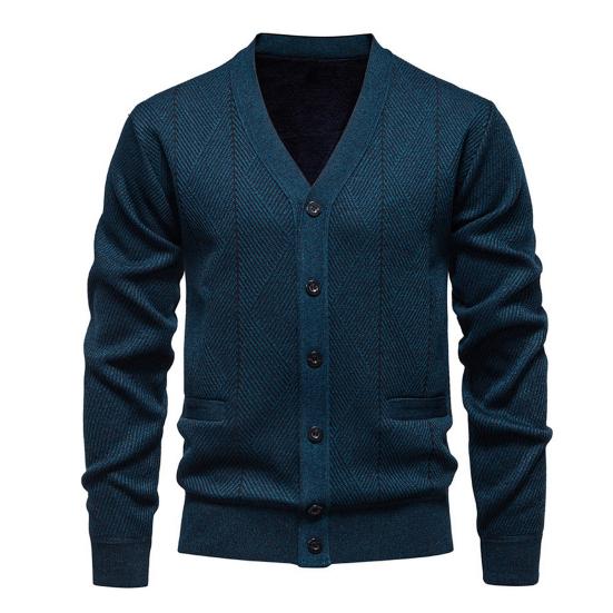 Men Knitting Cardigan V-Neck Long Sleeve Buttons Placket Sweater Jacket with Pockets Solid Color Autumn Winter Knitwear