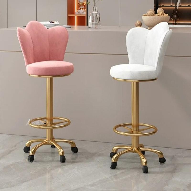 Adjustable Height Swivel Bar Stool with Backrest-Luxury Counter Stool for Reception Rolling High Footrest with PU Leather Seat