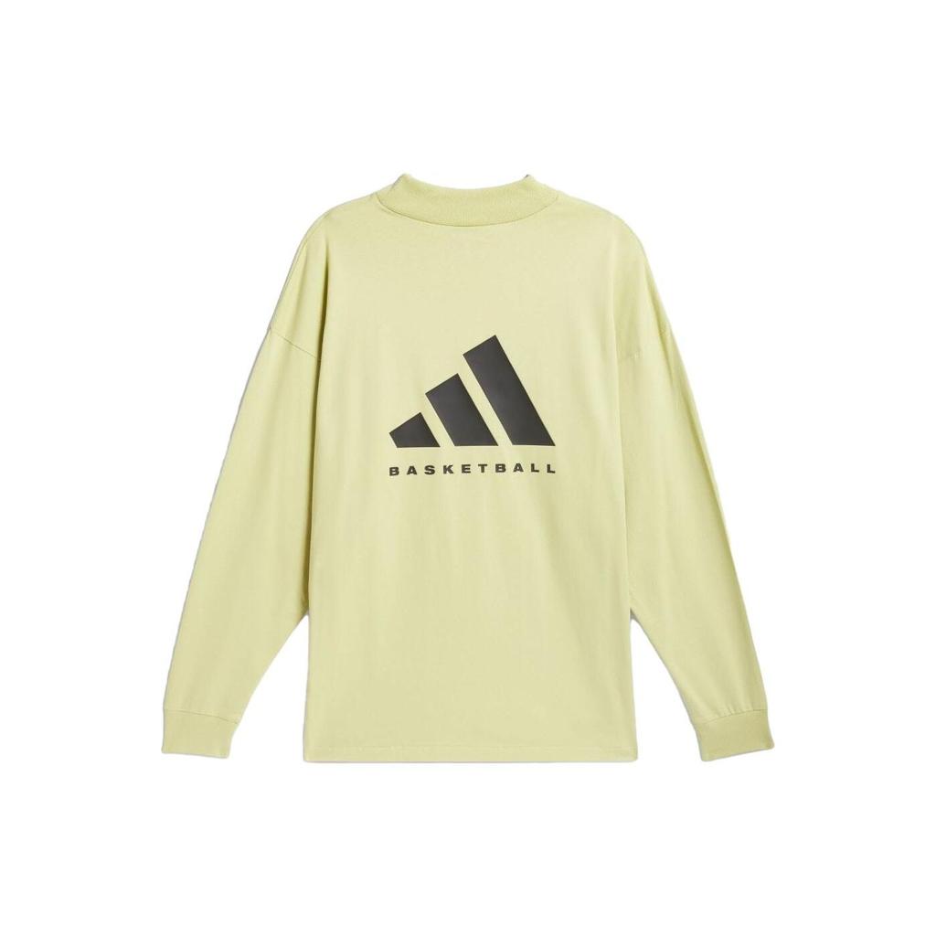Adidas Solid Color Loose Fit Crew Neck Long Sleeve T-Shirt Unisex Tops Yellow IN9562