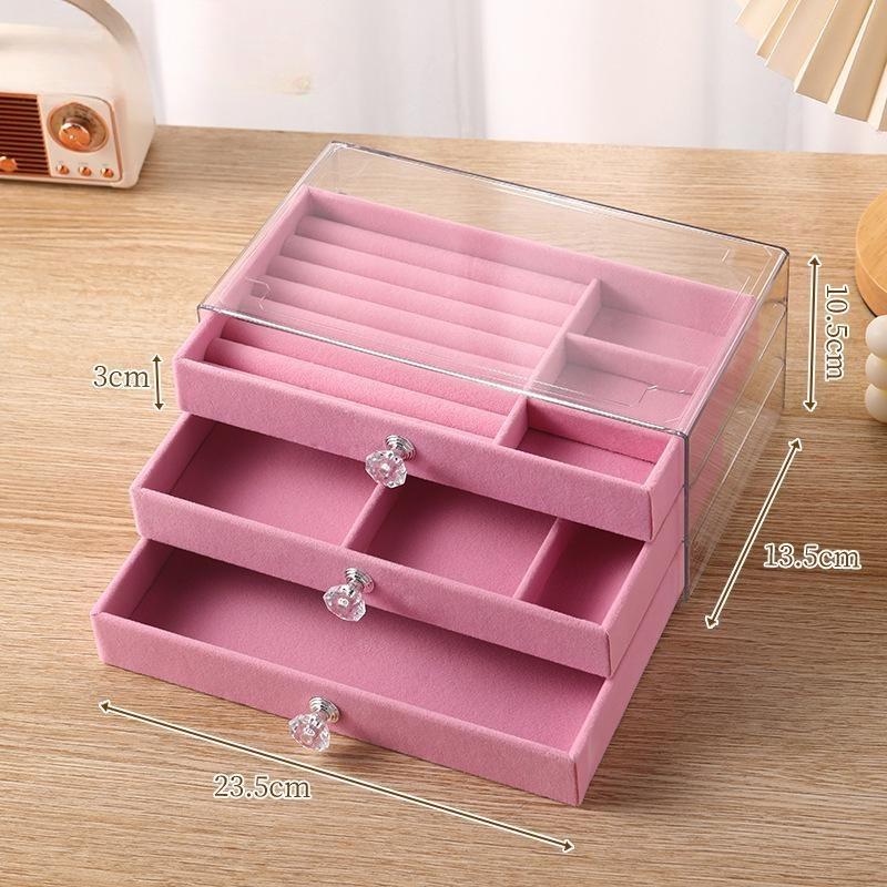 Velvet Jewelry Box with Anti-Oxidation, Transparent Acrylic Storage for Earrings, Necklaces, and Rings