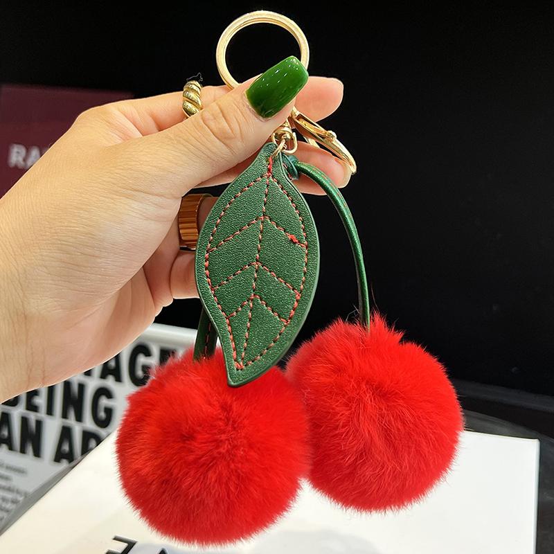Otter Rabbit Hair Cherry Multi-Color Car Keychain Pendant Cute Pompom Doll Doll Bag Bag Hanging Key Chains For Women Gift