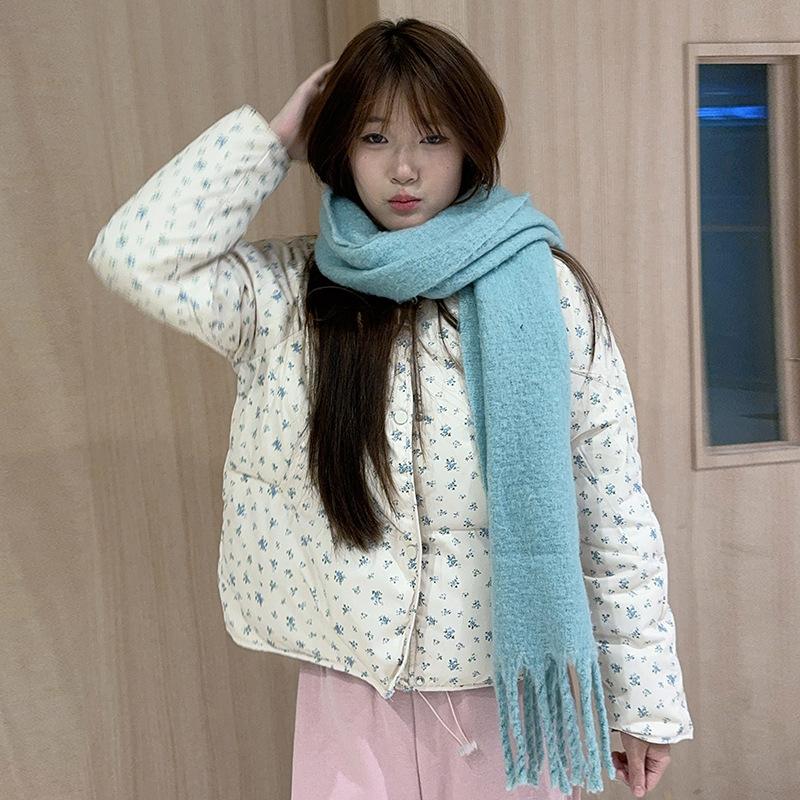 2025 new floral short down cotton clothes, winter new small fresh and sweet stand-up collar thickened bread clothes jacket