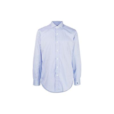 Polo Solid Striped Single-Breasted Casual Long Sleeve Shirt Men Shirts Blue 710862534001BLUE