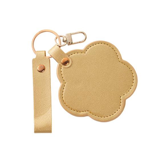 Faux Leather Flower Makeup Mirror Waterproof Portable Vanity Mirror Keychain