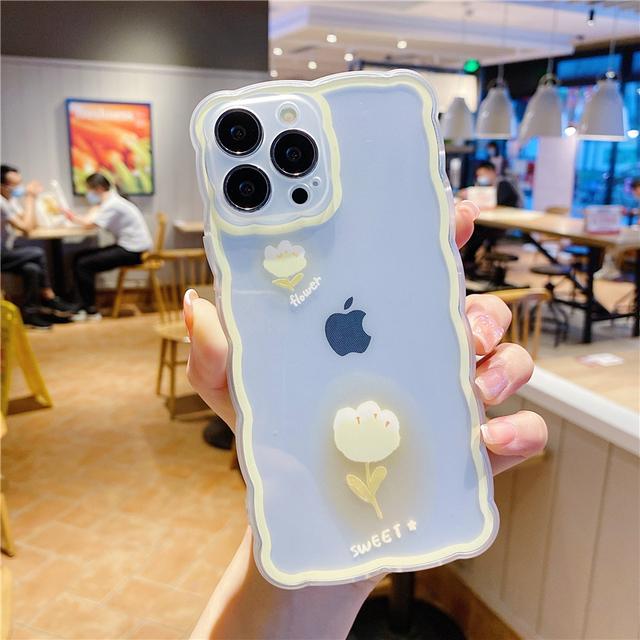Korea Ins Wave Frame Sweet Flowers Phone Case For Iphone 12 11 13 Pro Max Xs Max X Xr Clear Shockproof Soft Cover Cases