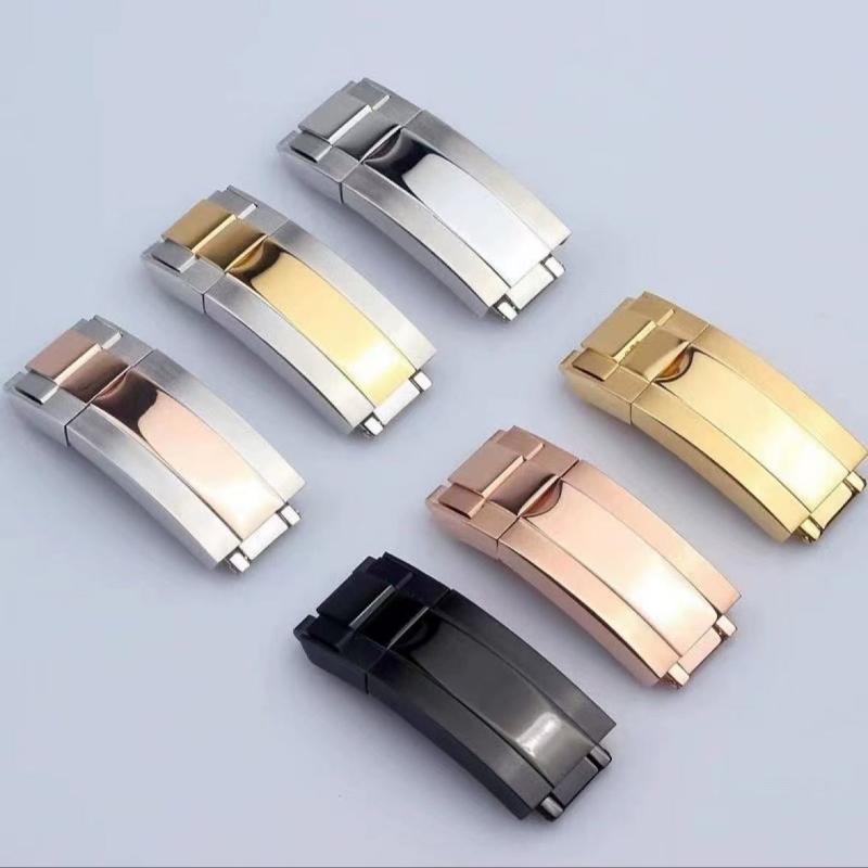Classic 16X9mm Silver Two-tone Stainless Steel Deployment Watch Buckle Black OysterLock Clasp For RX Submarine GMT Daytona Watch 16x9mm чёрный