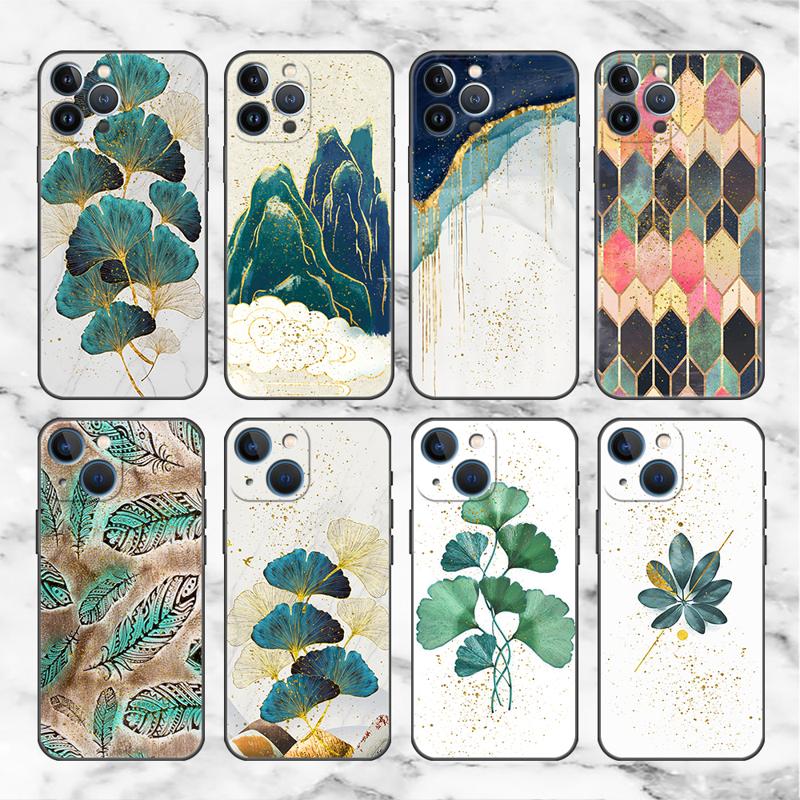 Luxury Gold Foil Art Case For Apple iPhone 11 15 13 14 Pro Max 12 Plus X 15Pro Black Silicone Phone Coque