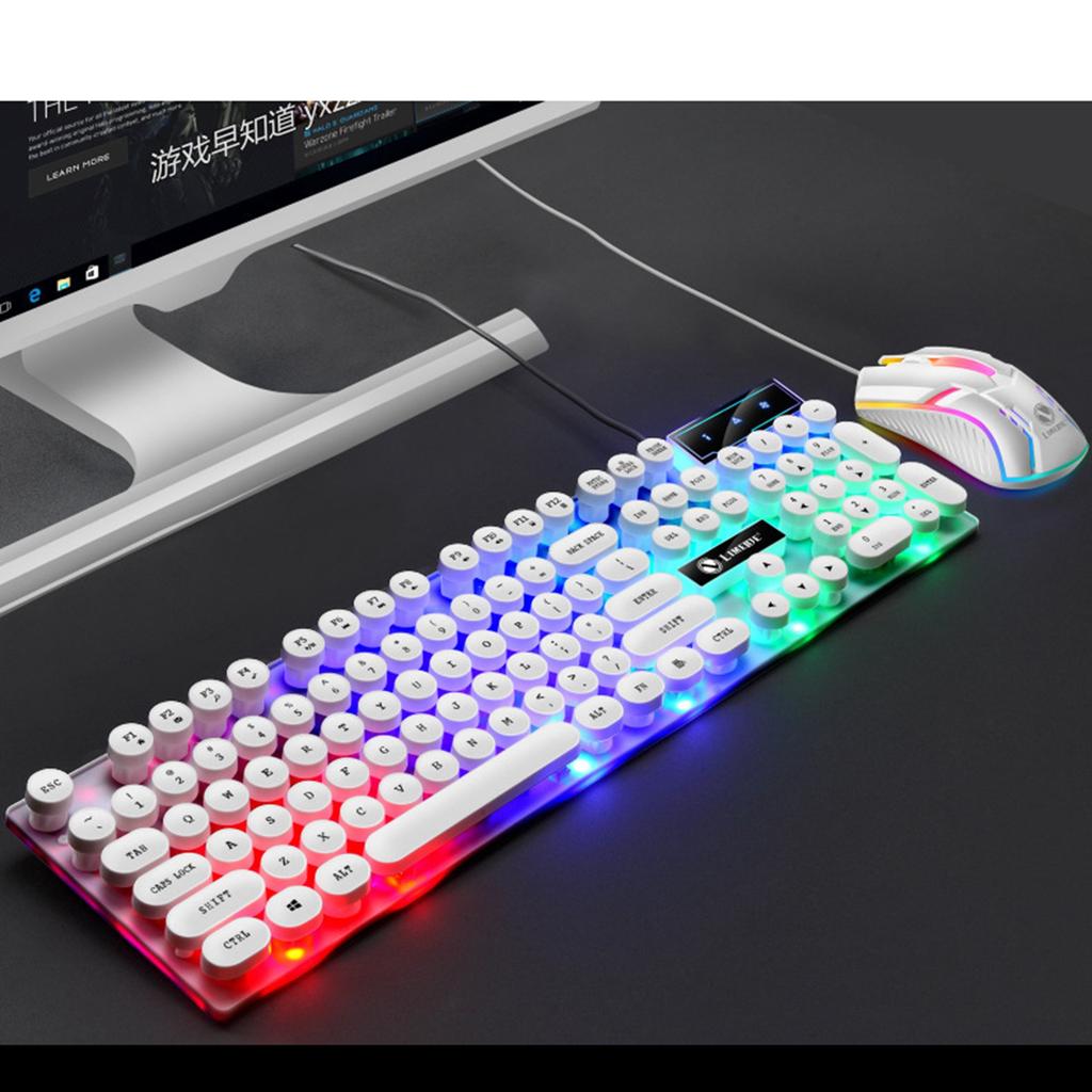 Tastatur Maus Combo Punk Retro Tastenkappen USB Kabelgebunden Bunt Hintergrundbeleuchtet Langlebiges ABS Tastatur und Maus für Gaming Laptop PC