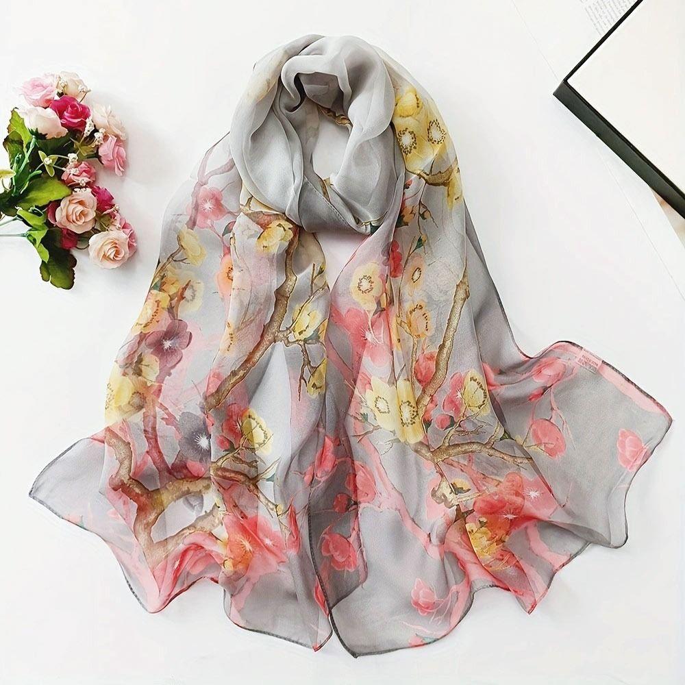 Embroidered Silk Scarf Sun-Resistant Long Wraps Summer Sunscreen Hijab  for Women