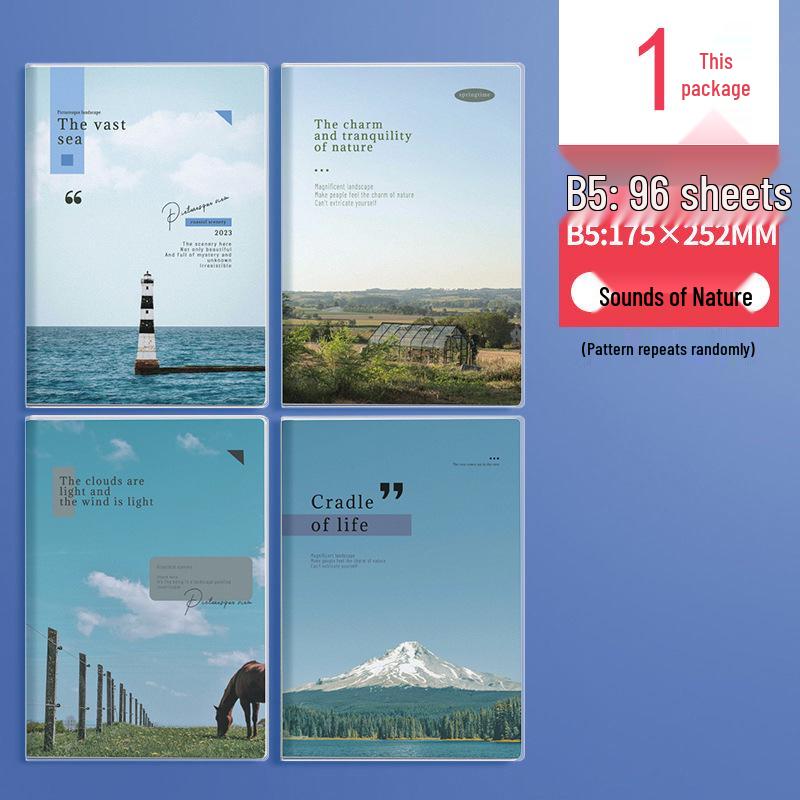 B5 Student Notebook: Thick A5 Diary with Stylish Landscape Cover for Daily Notes