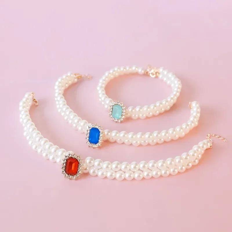 New Original Dog Cat Collars with Pearl Shiny Rhinestone Pendant For Small Dogs Cats Neckchain Pet Accessories Pet Decoration