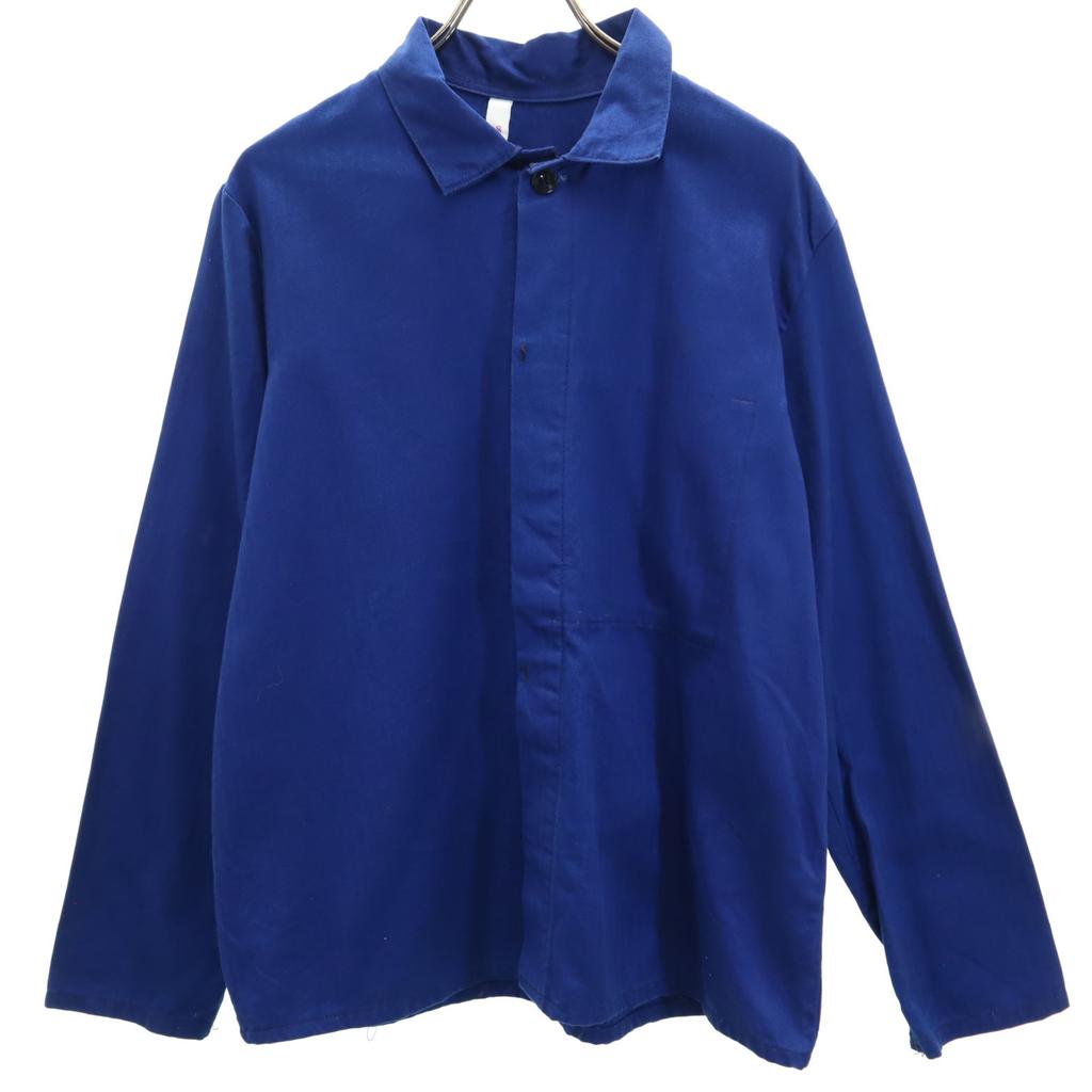 EURO WORK 70s 80s Vintage Herringbone Long Sleeve Shirt 50 Blue Men's Used