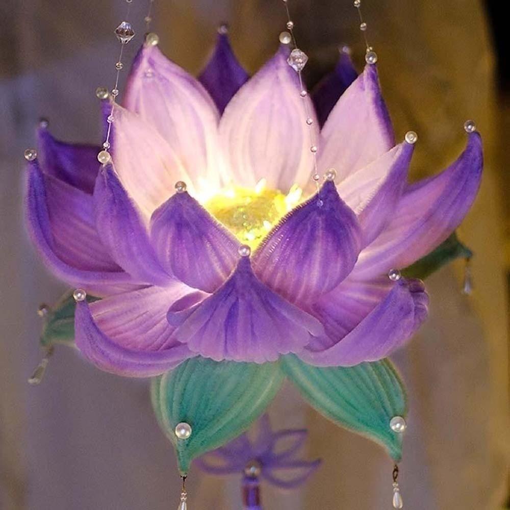 Handmade Flower Lamp Glowing Handheld Light Chinese Lantern Lotus Lantern  Kids Craft
