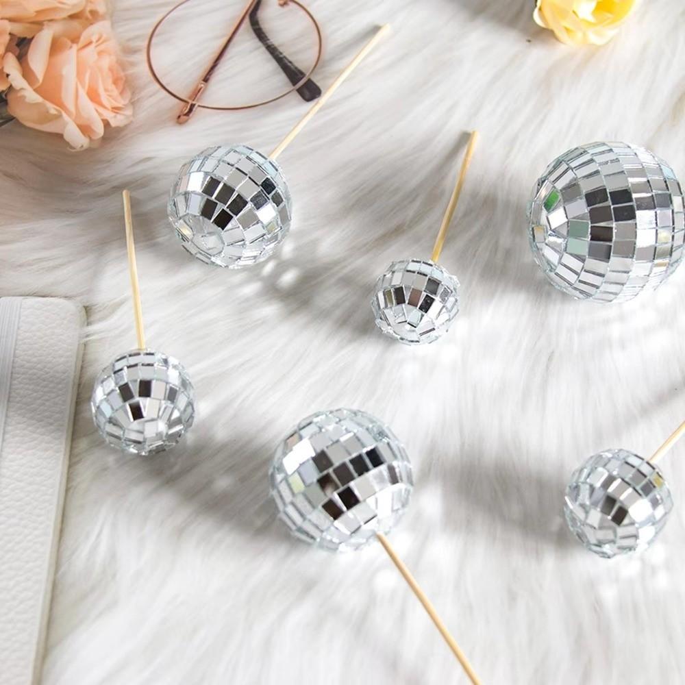 New Retro Disco Ball Cake Toppers 70s 80s Style 3cm Disco Mirror Ball Baking With Wooden Stick Cake Decoration Carnival Party