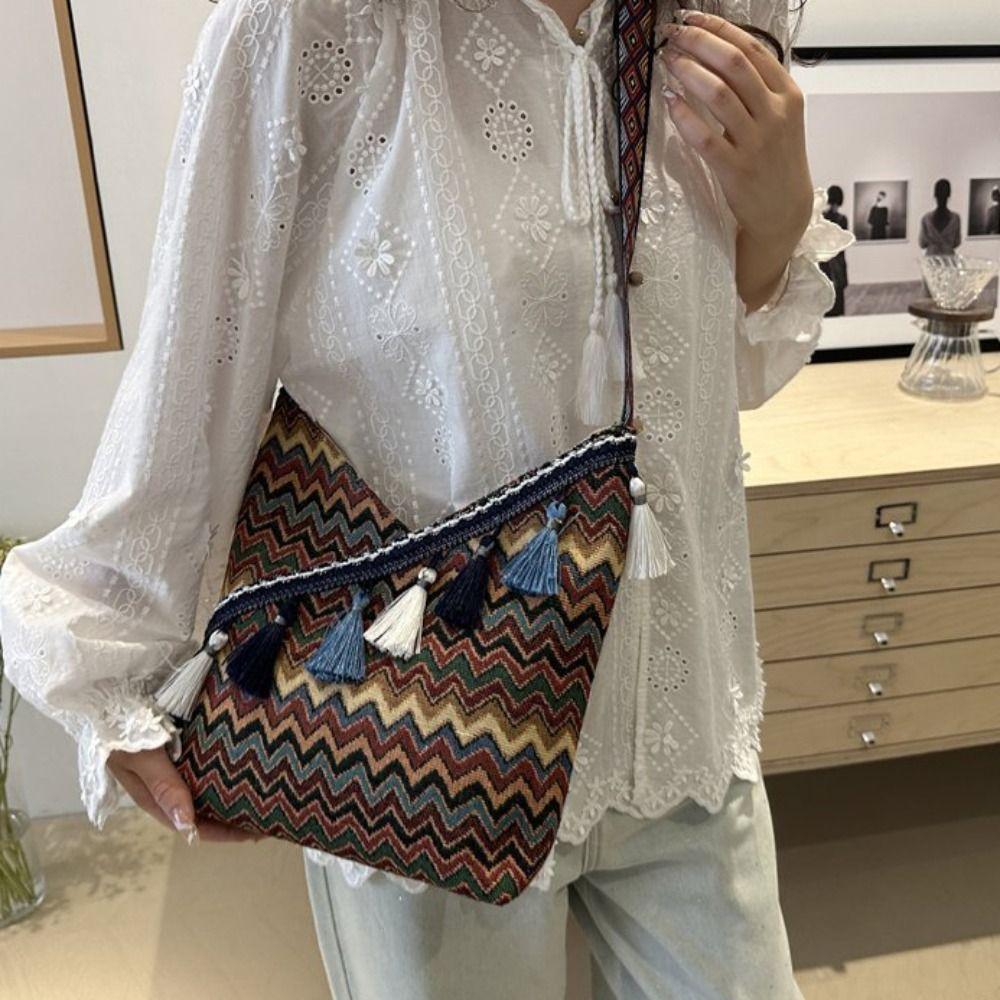 Large Capacity Bohemian Tote Bag Vintage Fringe Shoulder Bag Ethnic Style Crossbody Bags  Women