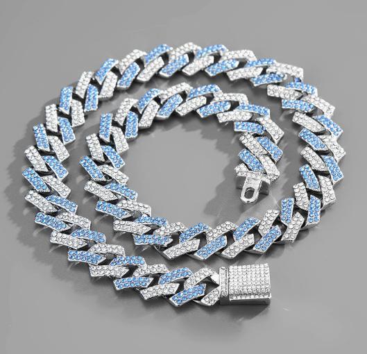 14 MM European and American Hip Hop Full Diamond Rhombus Cuban Chain Men's Necklace