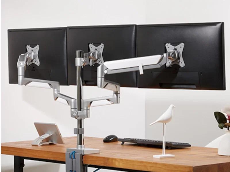 Uchwyt Gazowy Na 3 Monitory, Srebrny Z Dwoma Portami Usb, Standard Vesa, Monitory 17"-27", Hdwr Solidhand-Bg03Su