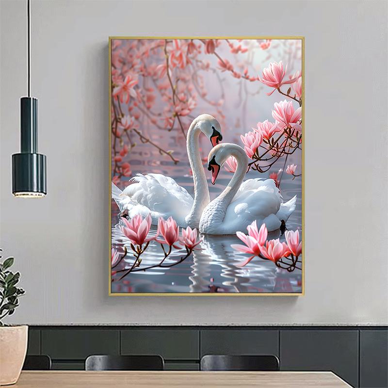 5d DIY Diamond Painting Cross Stitch Swan Pink Magnolia Flower Diamond Embroidery Mosaic Full Round Drill Home Decor