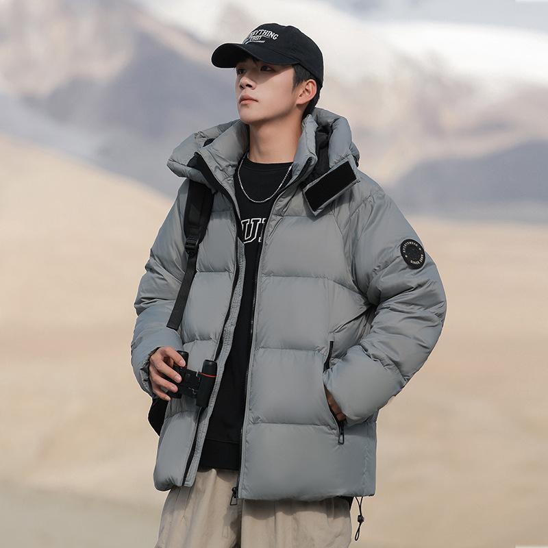 Men's Winter Down Jacket Teen Solid Color Casual Fashion Hooded Warm Men's Thick Bread Jacket