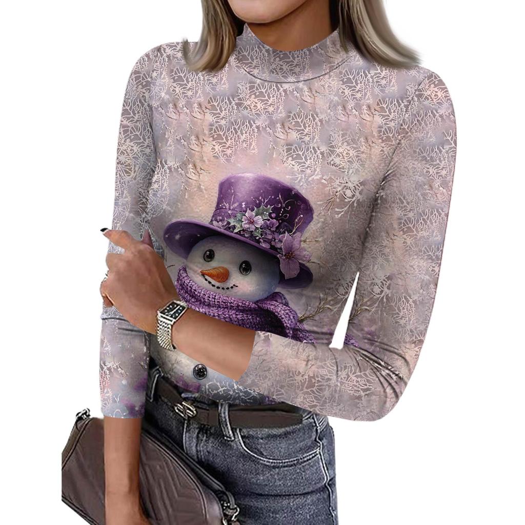 Damen Slim Bottom T-Shirt Mode Lässig Farbverlauf Druck Rundhals Pullover 3/4 Ärmel Top