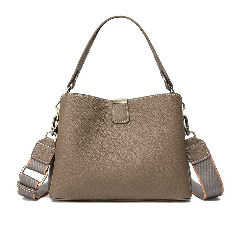 Womens Genuine Leather Shoulder Bag Medium Size Water Bucket Style Crossbody Urban Minimalist Design