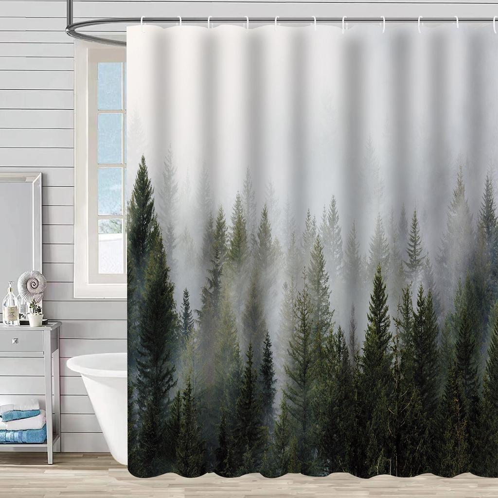 Duschvorhang Wasserdicht Und Schimmelresistent Digitaldruck Waldpflanze Duschvorhang Badezimmer Duschstoff Trennvorhang Ohne Stanzen