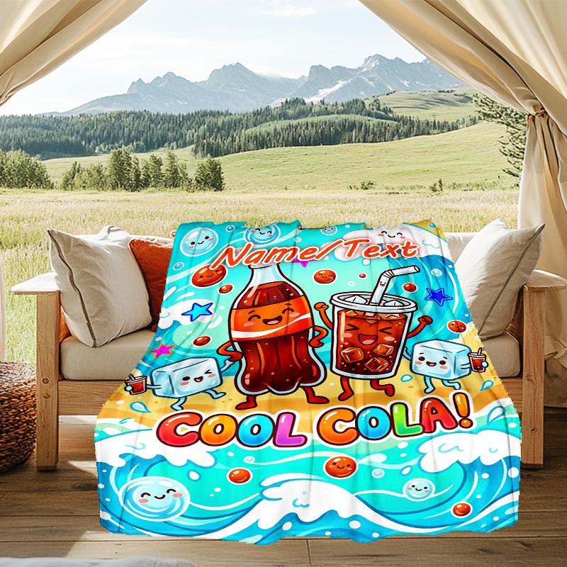 1PC Custom Name Cool Cola Adventure Outdooor Flannel Blankets Throw Blanket All-Season Throw Gift Bedspread for Couch, Bed, Camping Holiday Birthda