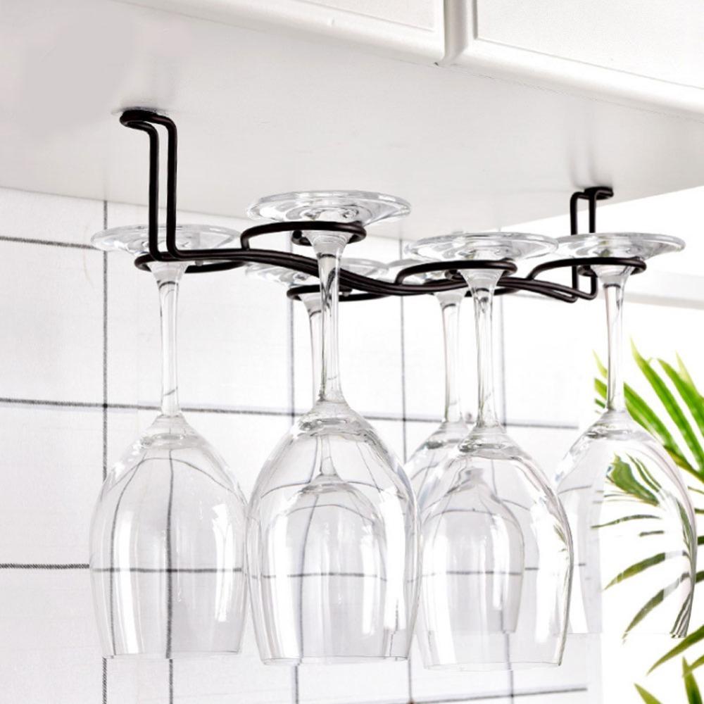 Black Wine Cup Rack 6 Hooks Stemware Rack Decor Hanging Shelf  Under Cabinet