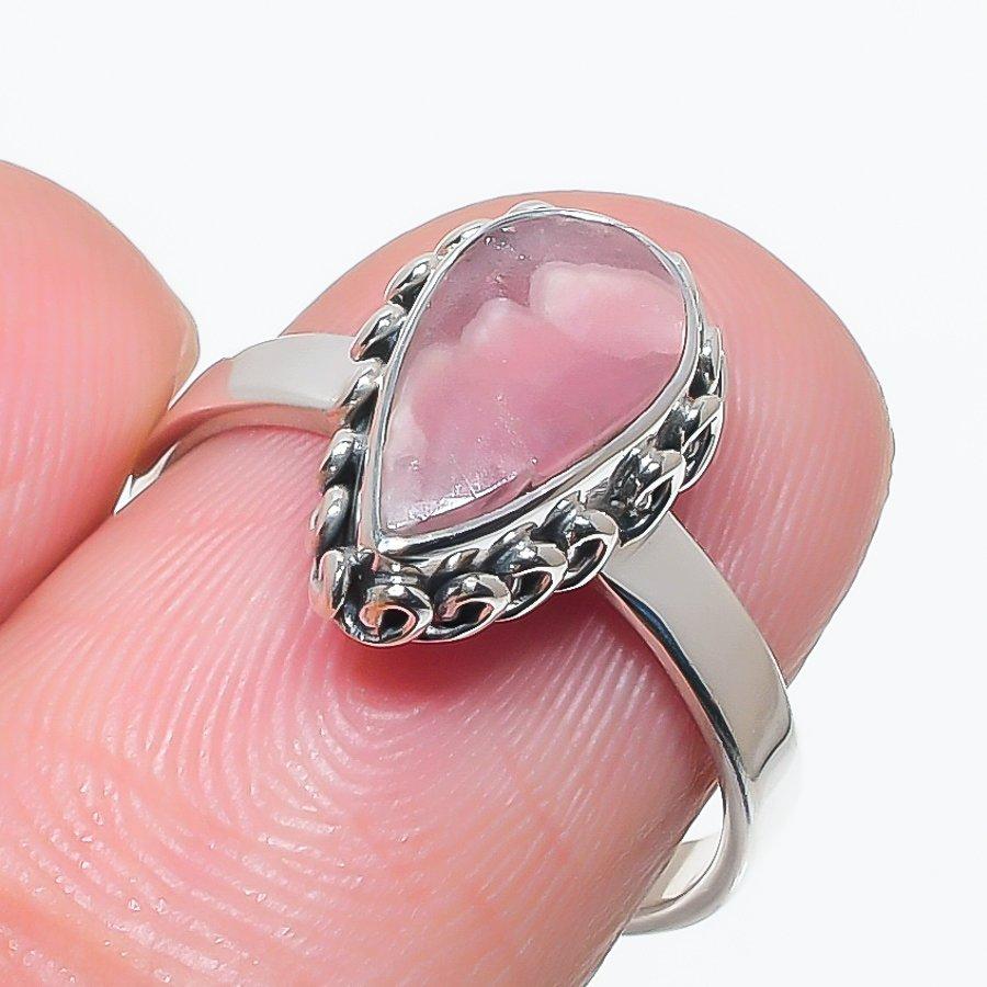 

Natural Rhodochrosite Gemstone Handmade 925 Solid Silver Jewelry Ring S.7 u6S58