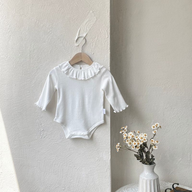 Newborn Clothes Autumn Style A-Class Baby Pure Cotton Ruffle Edge Doll Collar One-Piece Romper for Girls White 66 cm