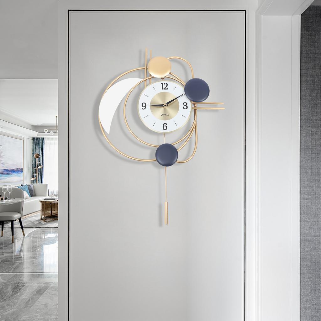 Elegant Golden Round Wall Clock, Modern Swing Pendulum Clock, Battery Operated Analog Timepiece - 8.27In Dial, 19.29x27.95 In