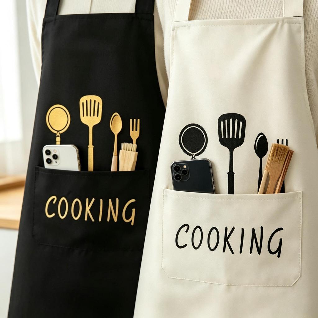 Unisex Printed Cooking Apron, Polyester Lightweight Work Apron with Big Pocket for Home Kitchen Restaurant Bakery