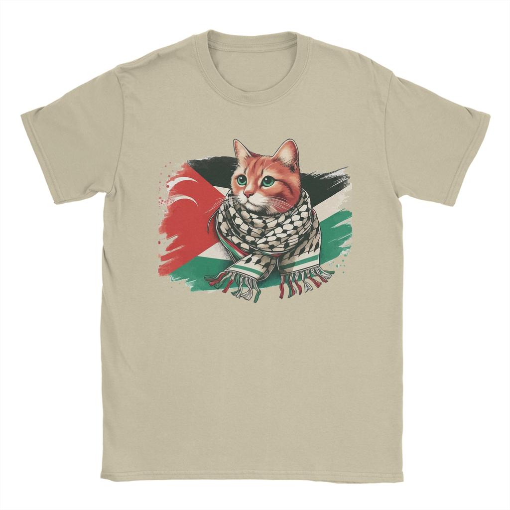 Unisex TShirts Palestine Cat With Scarf Novelty 100 Cotton Tees Short Sleeve  T Shirt Crew Neck Clothes Printing