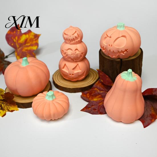 Zement Kürbisform DIY Kerze Silikon für Halloween, Handgemachte Duftkerzen Form, Harzguss Bastelarbeiten Gips Ton Epoxid