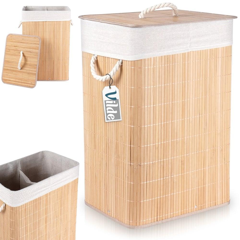 Beige bamboo laundry basket 70 l