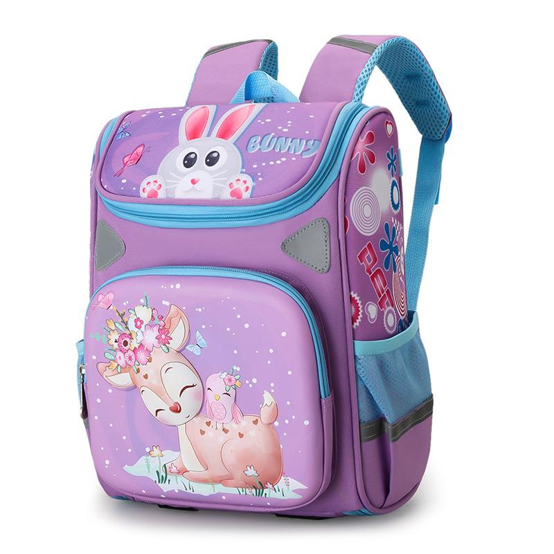 Cute Cartoon Deer Girls School Bags Princess Purple Nylon Children Backpacks for Primary School Students Schoolbag Kids Satchels