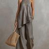 Women's Sleeveless Two Piece Set Round Neck Top and Long Skirt Casual Solid Color Outfit