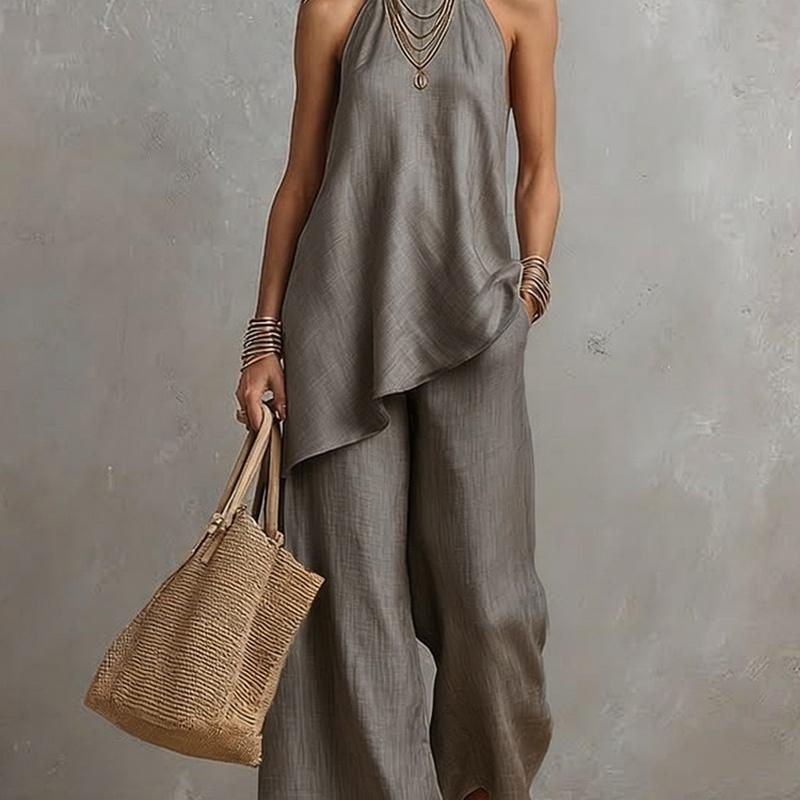 Women's Sleeveless Two Piece Set Round Neck Top and Long Skirt Casual Solid Color Outfit