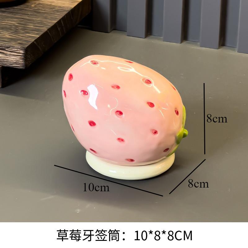 Strawberry Fruit Plate Ceramic Dessert Bowl Decorative Plate Snack Bowl Pastry Plates Toothpick Holder Fruit Fork Storage Jar