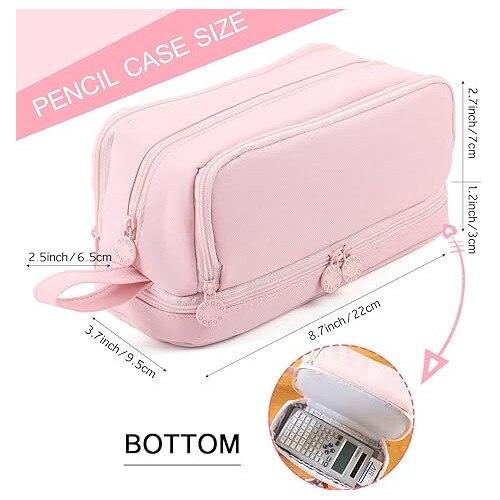 Penar Large Capacity 4 Compartments Pencil Case 22X9.5X10cm Pink School Organizer