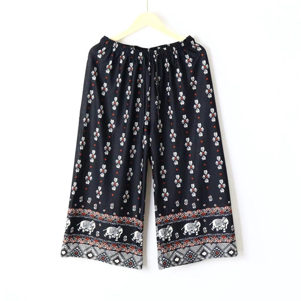 Elephant Pants Loose Legs Adjustable Elastic High Waistband Strap Rope Women Men Unisex Print Thailand Casual Streetwear Beach Bohemian Retro Vintage