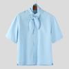 INCERUN Oversized Men Tie Neck Solid Color Buttons Casual Shirts