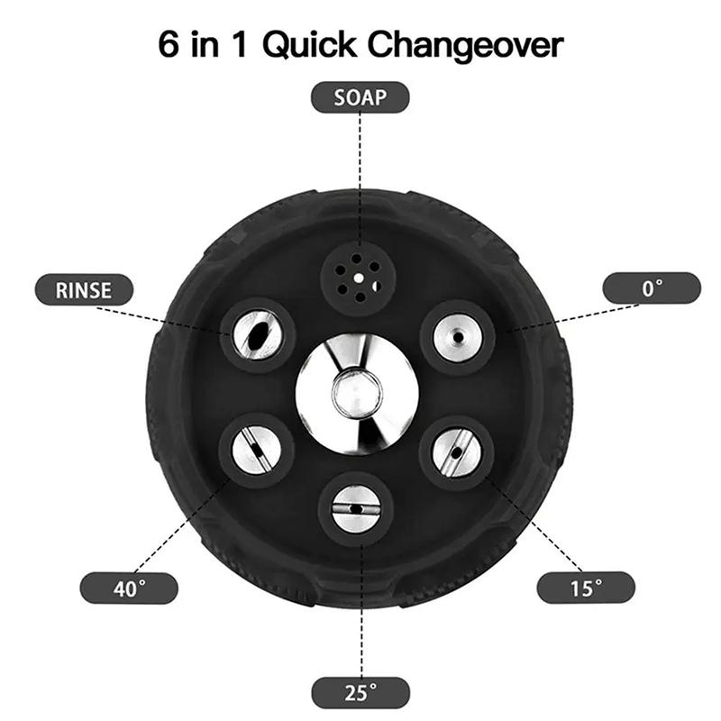 SEAMETAL 6 In 1 Nozzle High Pressure Washing Nozzle 1/4 Quick Connector Rotating Car Washer Spray Nozzle