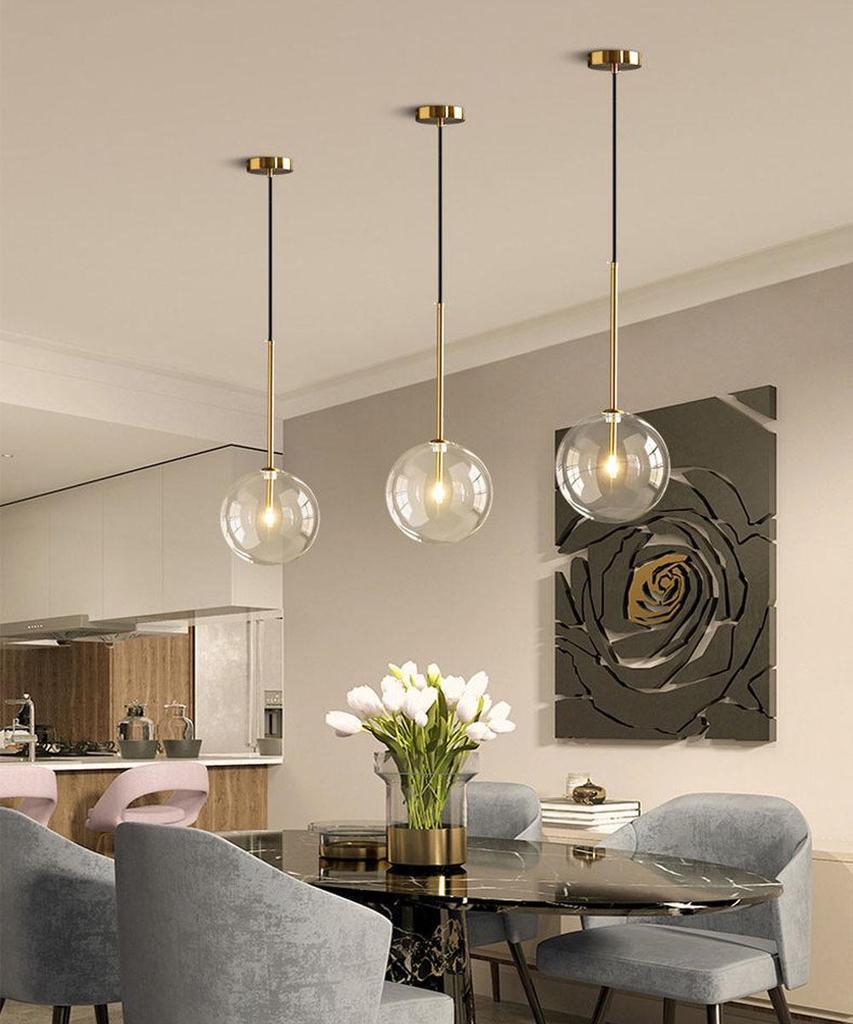 Nordic Minimalist Transparent Glass Ball Pendant Light for Bedroom or Bar