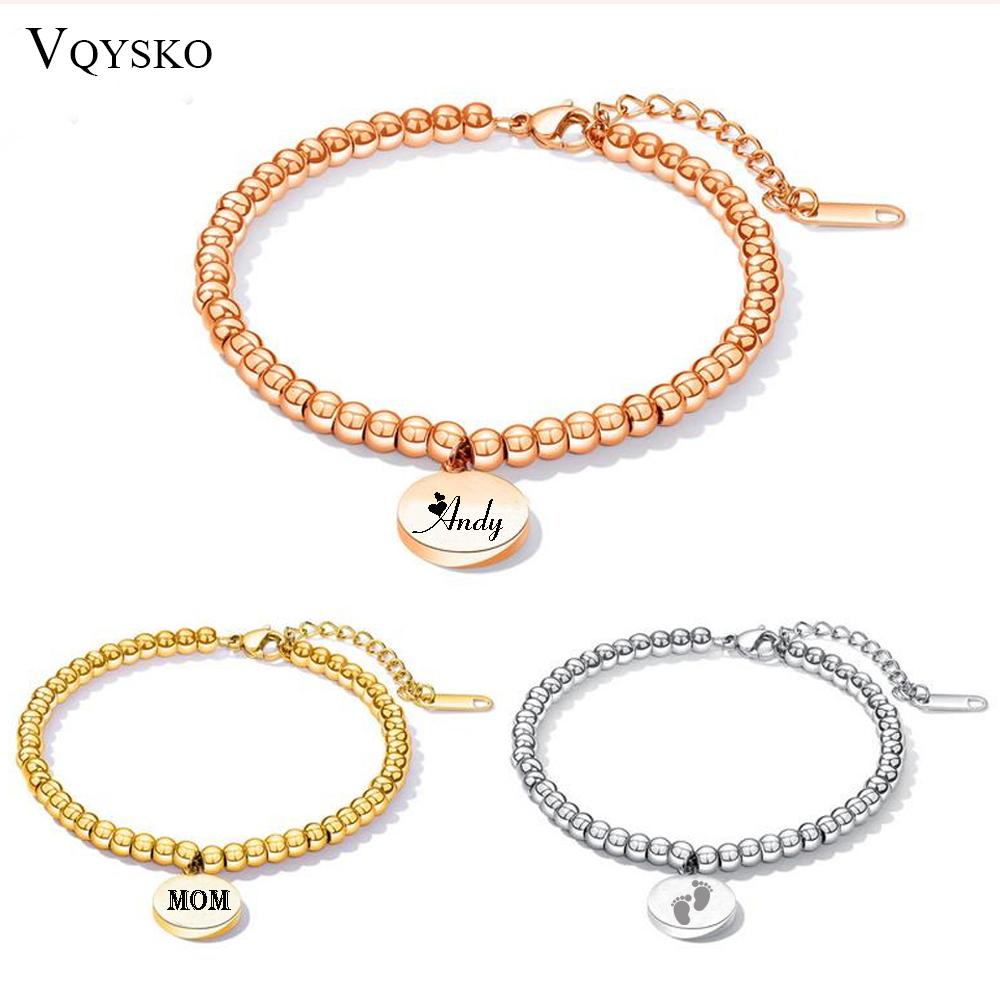 Fashion Charm Beaded Bracelets for Women Stainless Steel Beads Female Engrave Jewelry Bracelets