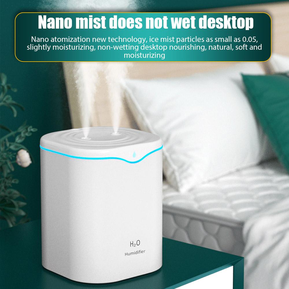 USB Air Humidifier 2L Large Capacity Double Spray Port Essential Oil Humificador Cool Mist Fogger Home Office Aroma Diffuser